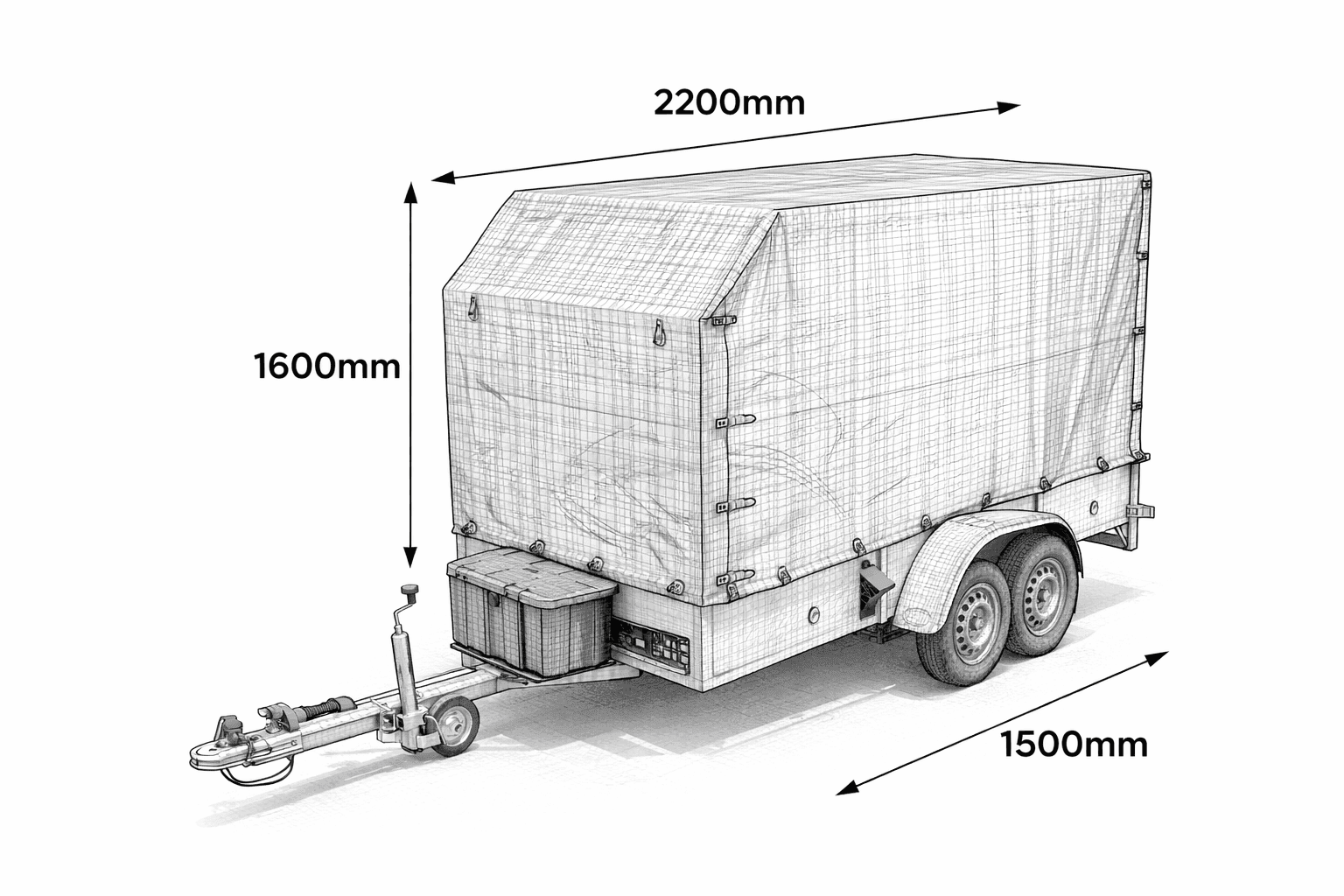 Maßbild von Anhänger mit Plane